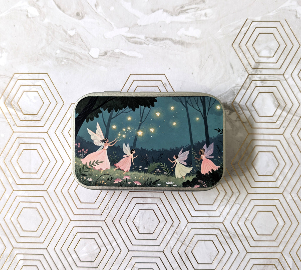 Faeries playing in the night. Catnip Tin